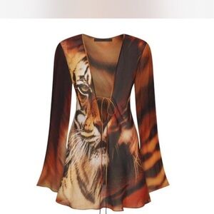 SKIMS Tiger Face Print Long Sleeve Mini Dress